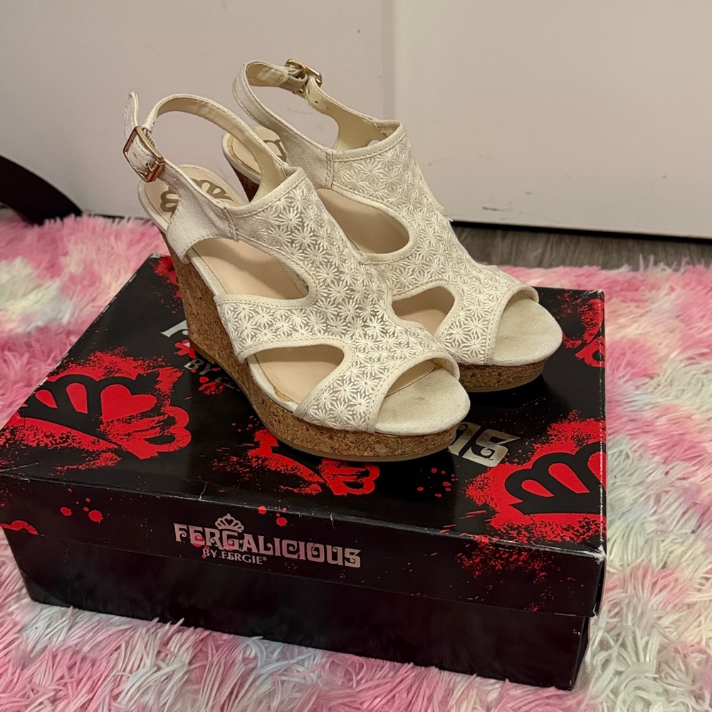 Fergalicious Cream Wedge Sandals